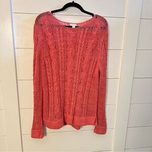 GARNETT HILL L coral Linen loose cable knit lightweight woman pullover sweater